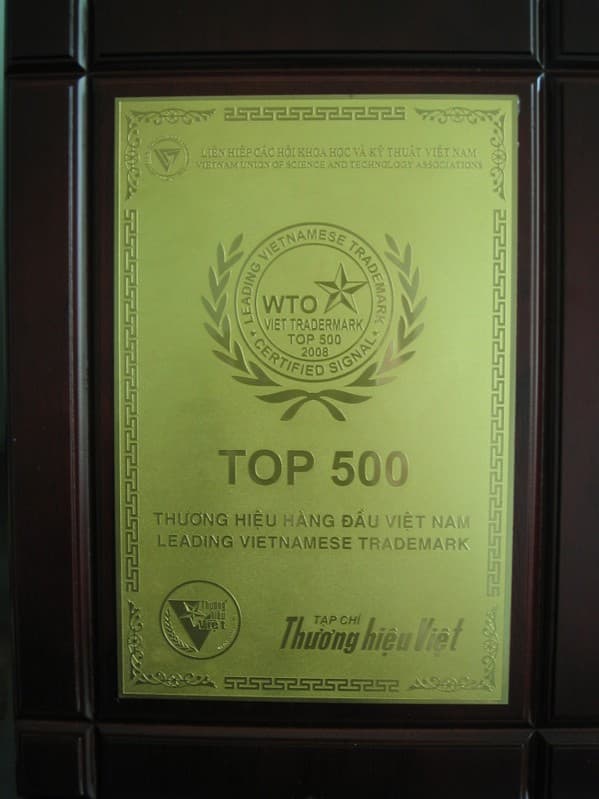 Chứng Nhận TOP 500 Thương Hiệu Hàng Đầu Việt Nam 2008