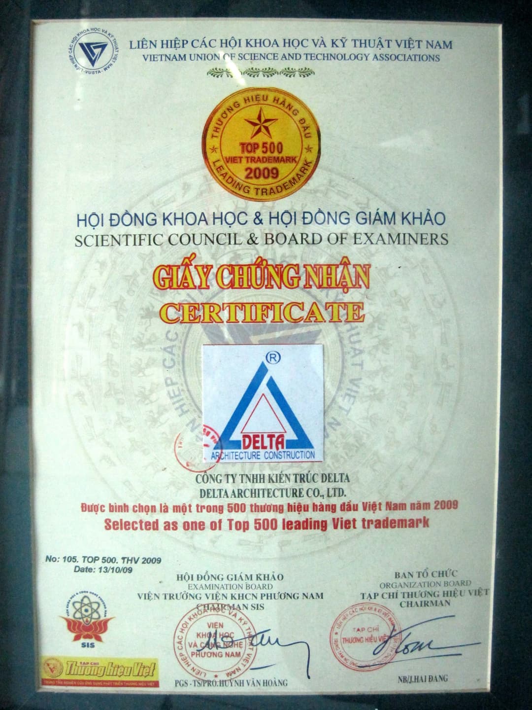 Chứng Nhận TOP 500 Thương Hiệu Hàng Đầu Việt Nam 2009